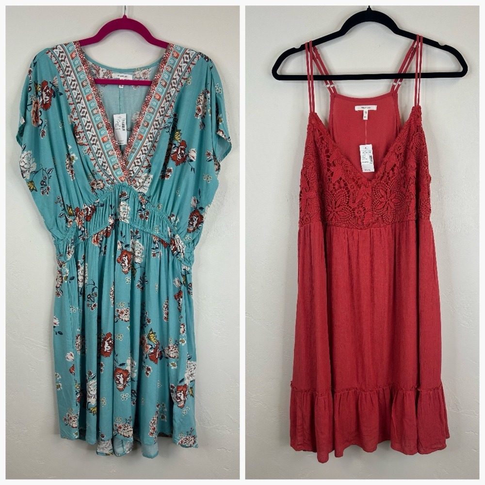 Bundle of 2 NWT Dresses Size XL Feminine Floral Ruffle Lightweight Flowy Boho